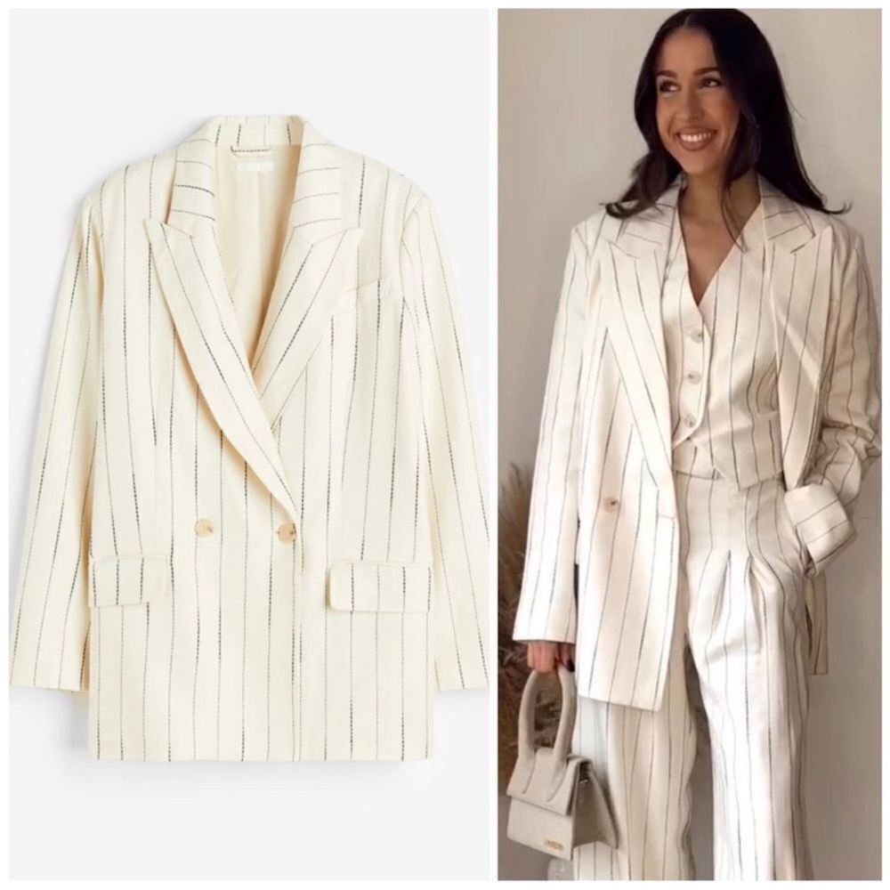H&M Linen Blend Striped Blazer